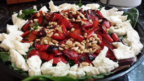 Baby Greens with Roasted Peppers & Fresh Mozzarella