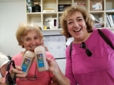 Judi Kotanchik and Lisa Jacobs sampling High Lawn Farms yummy chocolate milk